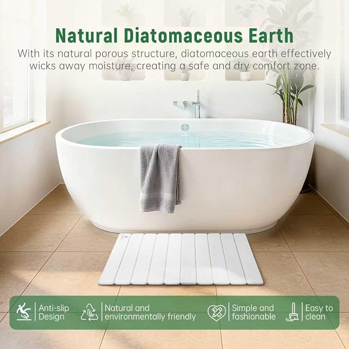 Stone Bath Mat for Water Absorption, Foldable Diatomite Stone Mat, Non-Slip & - Image 3
