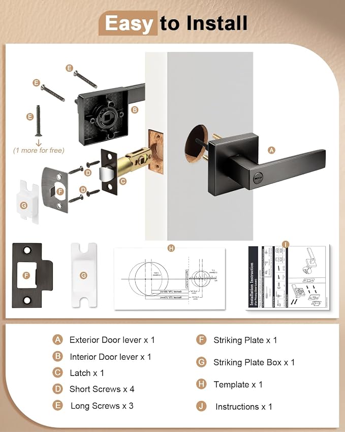 Probrico Interior Privacy Grey Door Lever Handles - Image 6