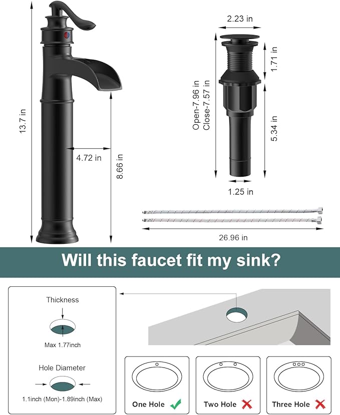 BWE Vessel Sink Faucet Waterfall Matte Black - Image 9