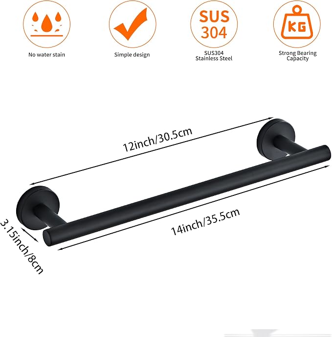 Bathroom Towel Bar, 12-Inch Towel Rack - Image 2