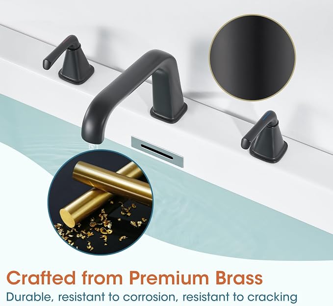 Bathtub Faucet Set 3 Hole, Matte Black Roman Bathtub Faucet, High Flow Deck - Image 5