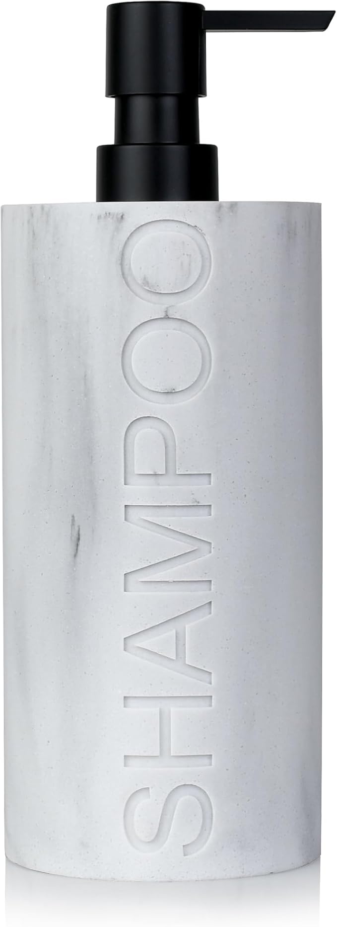 Resin White Marbled Shampoo Engraved Bottle Refillable Pump Dispenser, Durable by IndecorHome