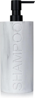 Resin White Marbled Shampoo Engraved Bottle Refillable Pump Dispenser, Durable by IndecorHome