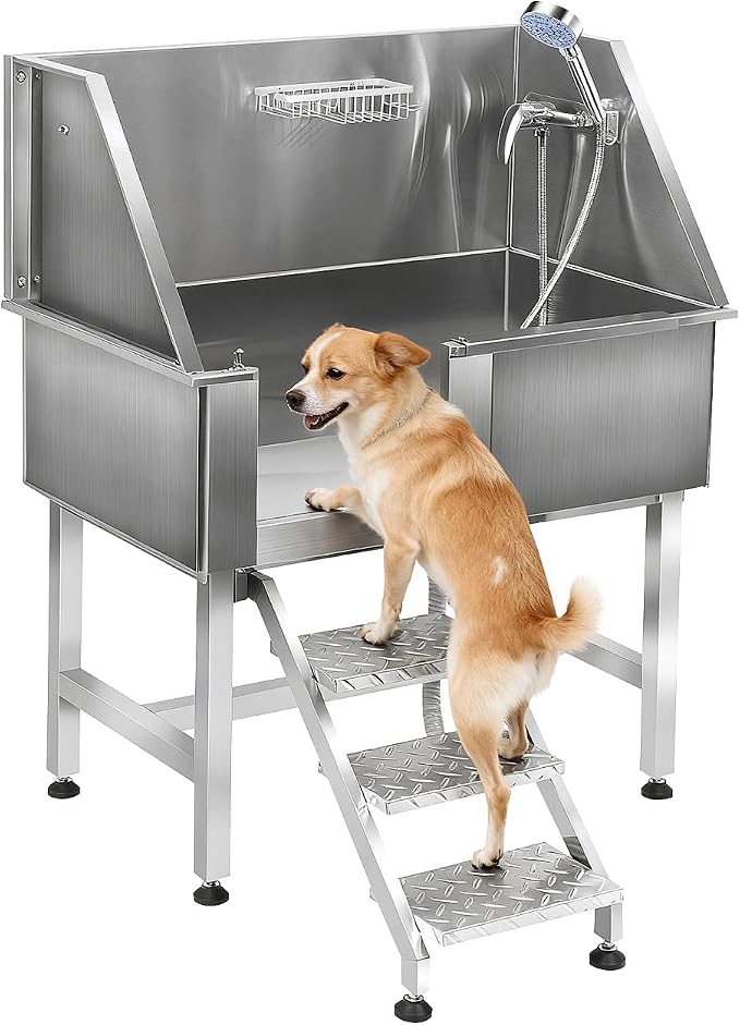 Dog Washing Station, 38 Inch Stainless Steel Bathing Station, Pet Dog Grooming by GALPADA