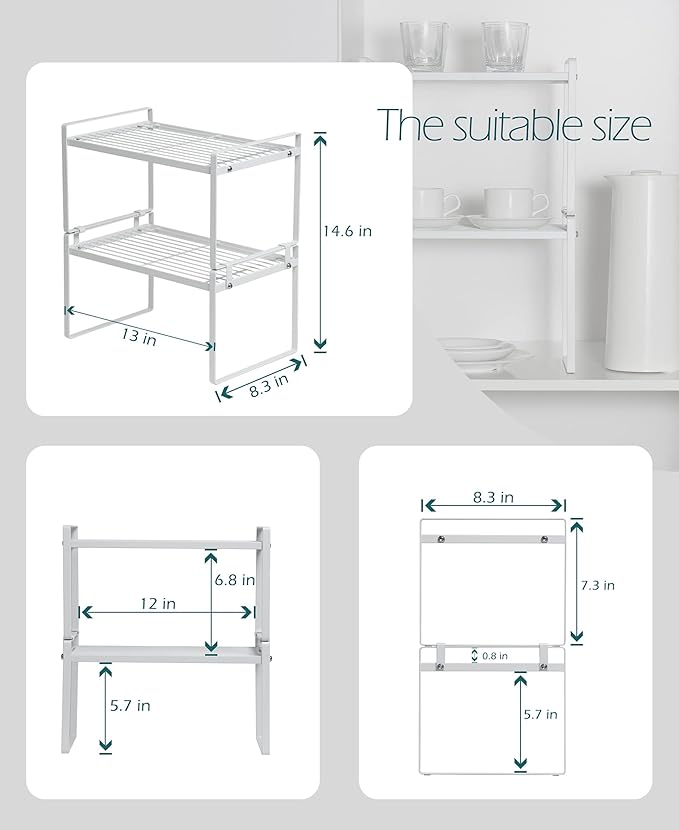 2 Pack Kitchen Cabinet Shelf Counter Organizer Rack Pantry Storage Bathroom - Image 3