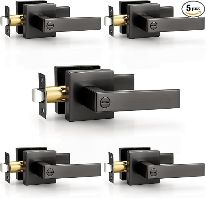 Probrico Interior Privacy Gunmetal Black Door Handles 5 Pack, Reversible by Probrico