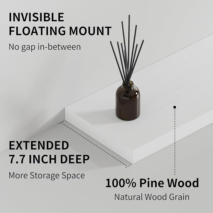 SAUMONIERES Floating Shelves 8 Inch Deep Solid Wood Wide Wall Shelf Set of 2 - Image 5