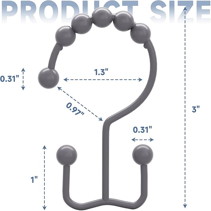 Titanker Shower Curtain Hooks Rings, Rust-Resistant Metal Double Glide Shower - Image 6