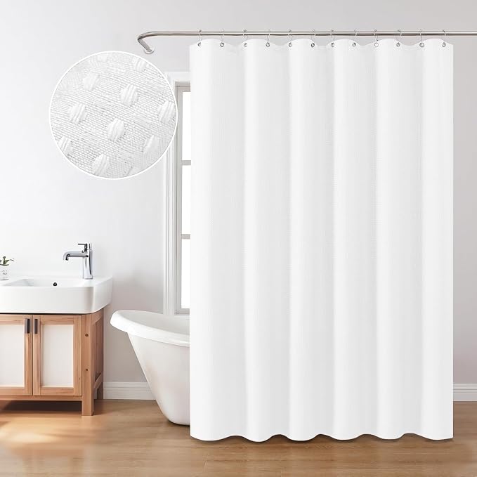 Inhousolu Fabric Shower Curtain Waffle Weave, 230 GSM Heavy Duty, Weighted Hem - Image 7