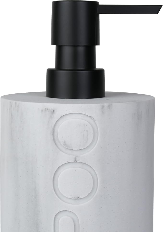 Resin White Marbled Shampoo Engraved Bottle Refillable Pump Dispenser, Durable - Image 5