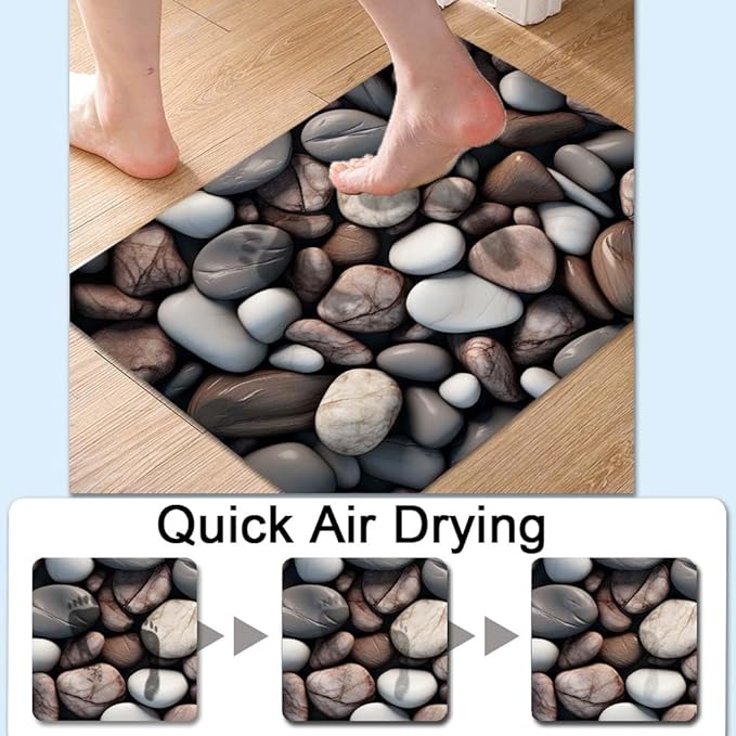 Bath Mat Rug, Rounded River Stones Non Slip Quick Dry Super Absorbent Thin - Image 4