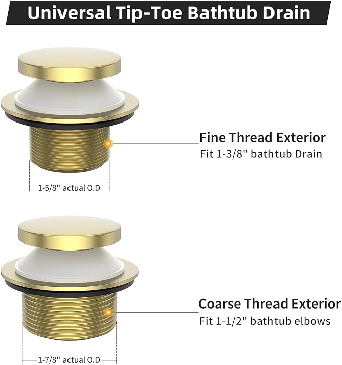 Brushed Gold Tub Drain, Brass Bathtub Drain Kit - Image 4
