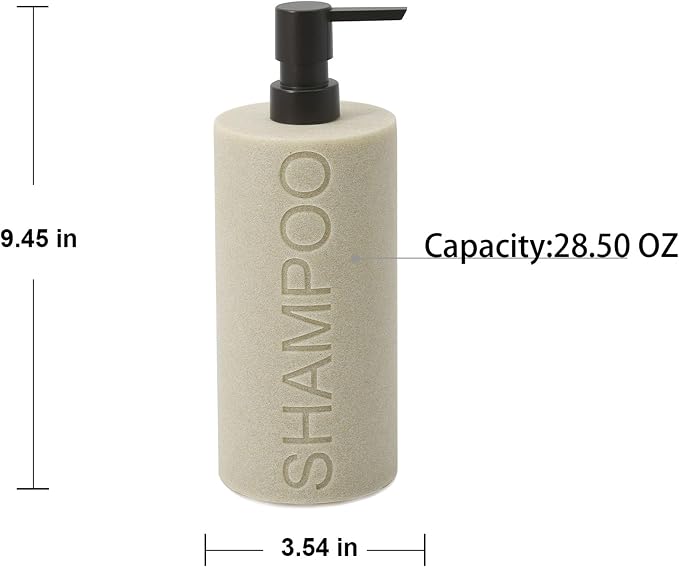 Resin Tan Sandstone Shampoo Engraved Bottle Refillable Pump Dispenser, Durable - Image 2