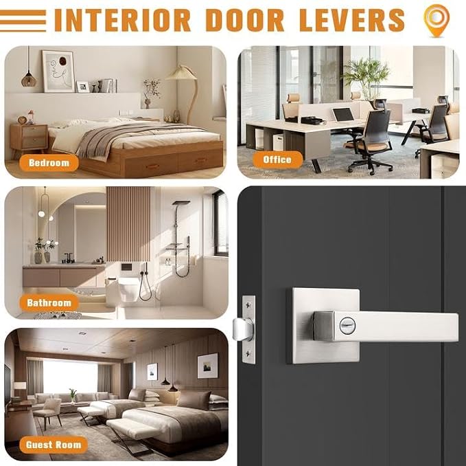 Probrico Interior Brushed Nickel Door Handle, Heavy Duty, Flat Square Privacy - Image 4