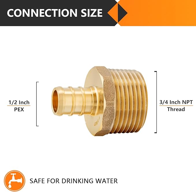 HeSun 100-Pack PEX Fittings, 1/2" PEX x 3/4" Male NPT, Brass Pex Male Adapter - Image 2