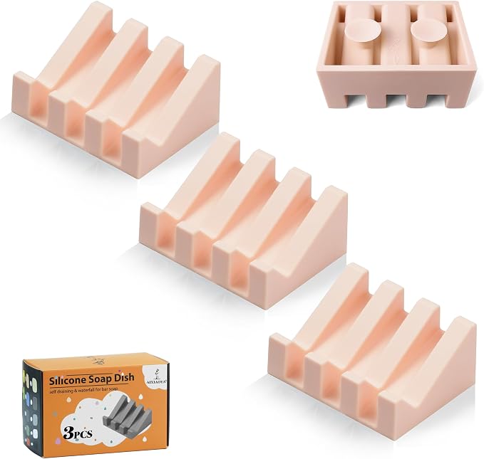 Silicone Soap Dish with Drain, Upgrade Double Suction Cups at The Bottom by AIXIAOYA