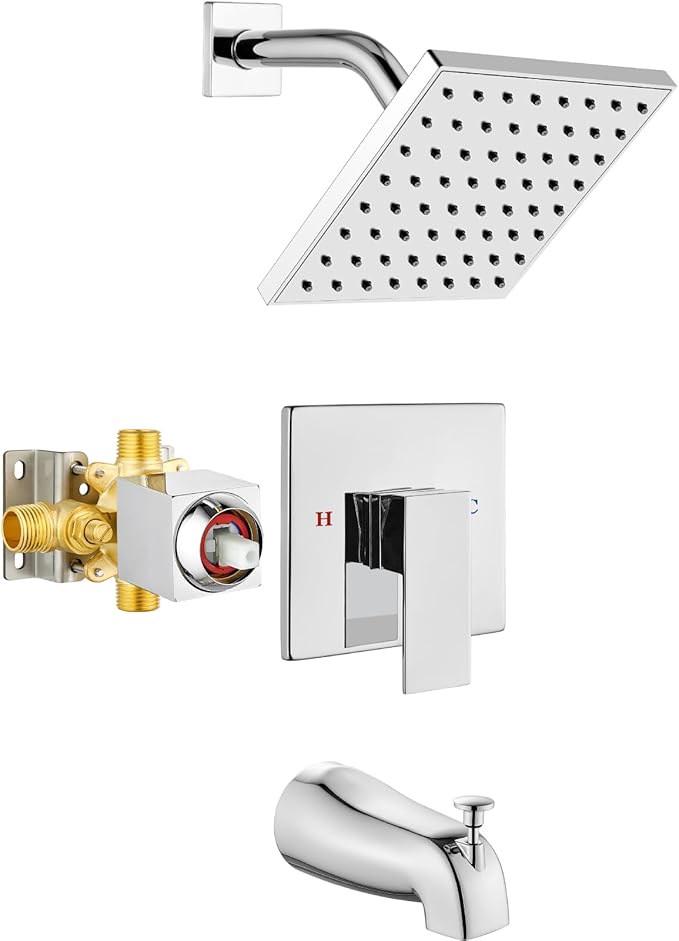 Heyalan Bathtub Shower Faucet Set, 6 Inch Square Trim Kit by Heyalan