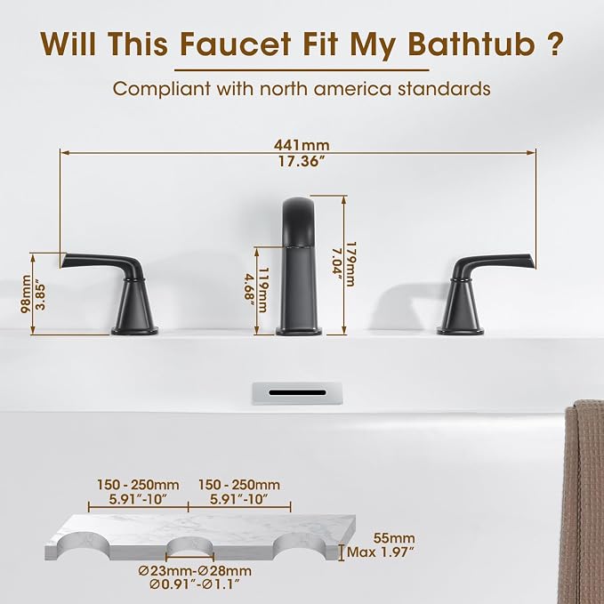Roman Bathtub Faucet, High Flow Matte Black Bath Tub Faucet 3 Hole - Image 6