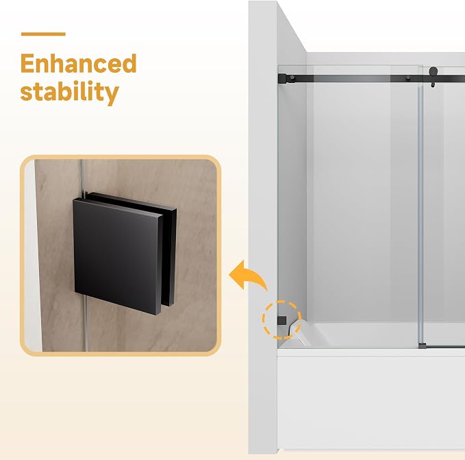 Frameless Sliding Bathtub Door, Matte Black Finish - Image 5