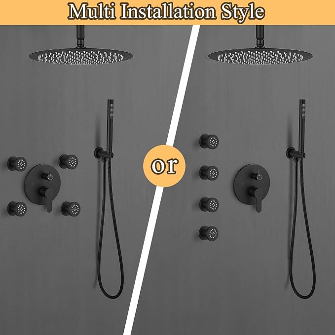 Matte Black Round Shower Faucet Set - Image 3