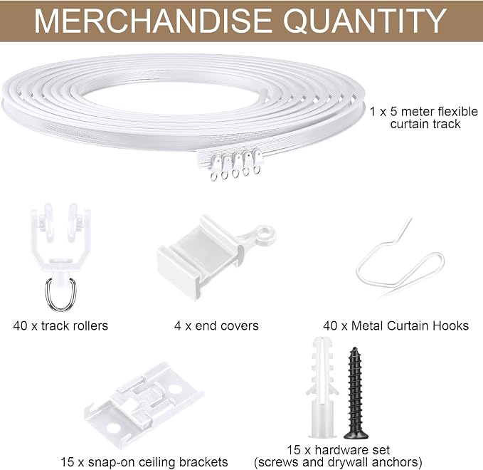 Jetec Curtain Tracks Ceiling Flexible Curtain Track Bendable Rail Curved Wall - Image 3