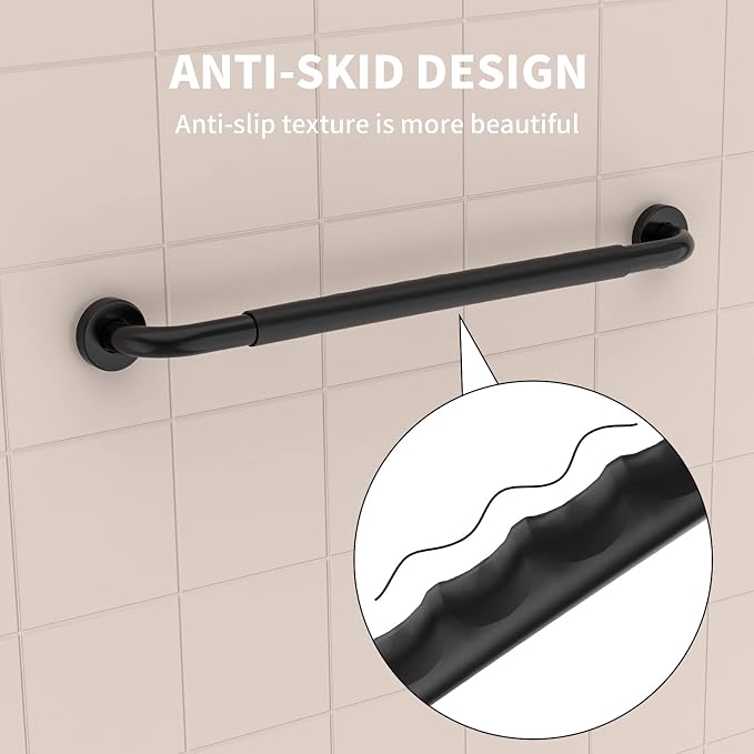 32 Inch Shower Grab Bar w/Anti Slip Rubber Grip, Munzong Black Stainless Steel - Image 6