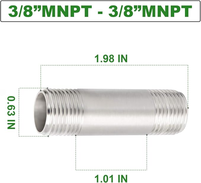 TAISHER 2Pcs Stainless Steel Pipe Fittings, 3/8" NPT x 3/8" NPT Male Threaded - Image 4