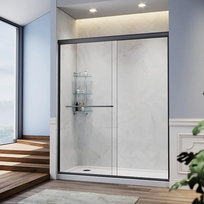 SUNNY SHOWER 58.5-60 in.W x 72 in.H Glass Shower Door, Semi Frameless Double - Image 9