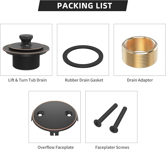 Oil Rubbed Bronze Tub Drain Trim Set Conversion Kit Assembly，All Brass Lift & - Image 5