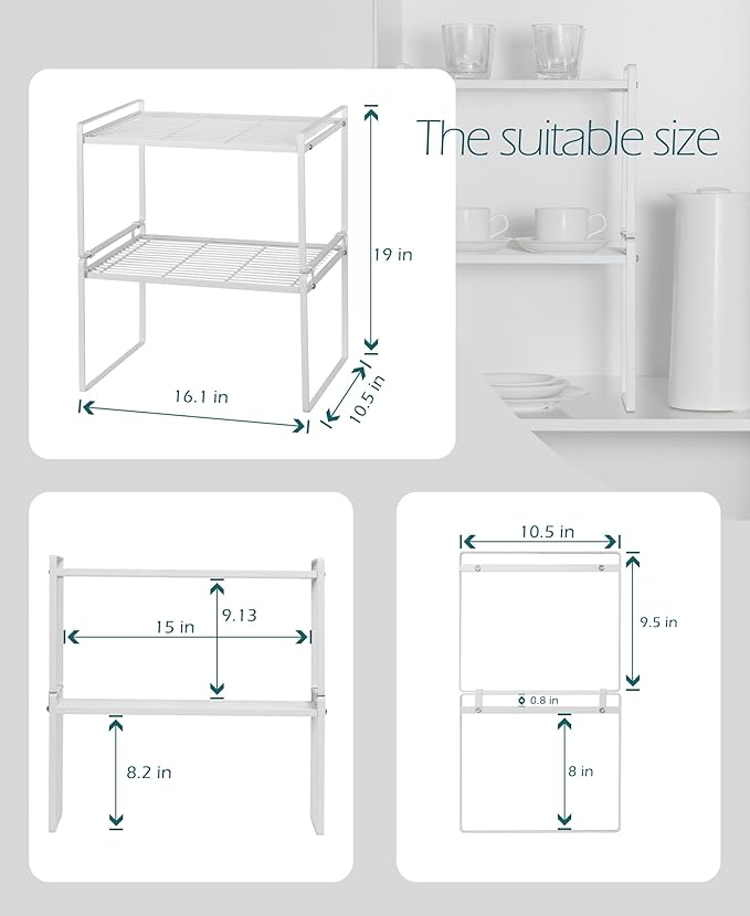 2Pack Kitchen Cabinet Shelf Counter Organizer Rack Pantry Storage Bathroom - Image 3