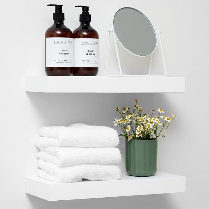 Homeforia White Floating Shelves 16 inch, High End Solid Real Wood 16inch by Homeforia