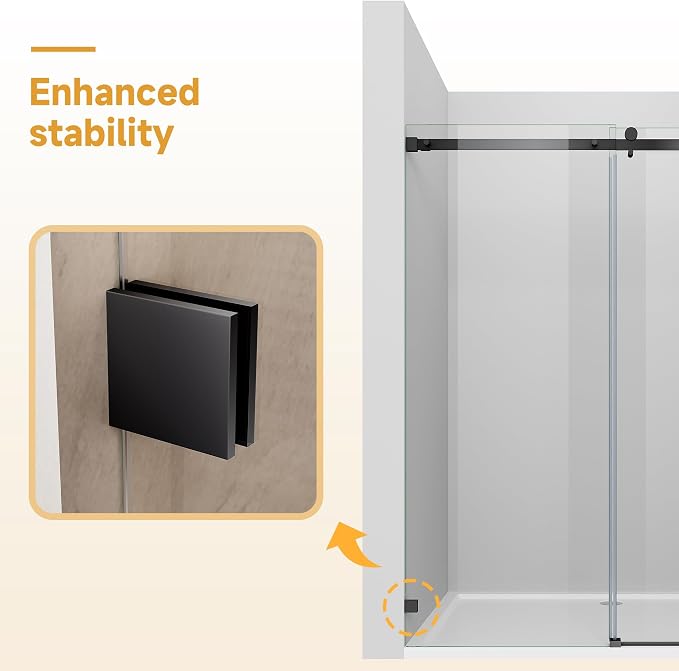 Frameless Sliding Shower Door, Matte Black Finish - Image 5