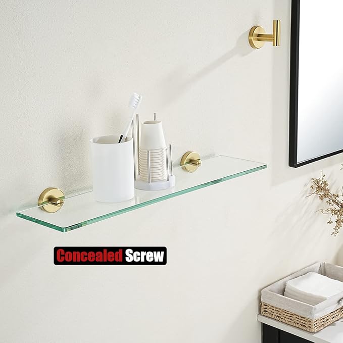 JQK Bathroom Glass Shelf Gold, Tempered Glass Shower Storage 20 by 5 inches - Image 5
