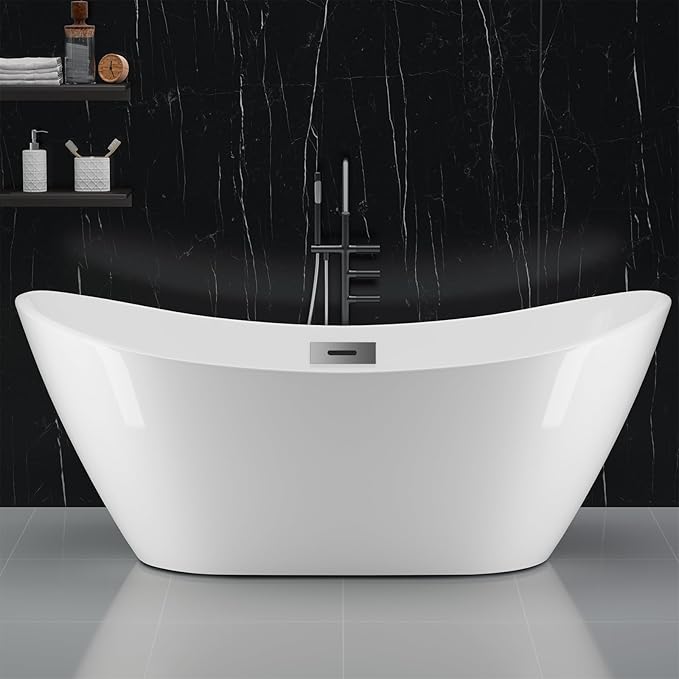 59 Inch Acrylic Freestanding Bathtub, Soaking Bathtub - Image 4