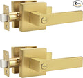 Probrico Heavy Duty Flat Gold Door Handles Square Privacy Interior Door Levers by Probrico