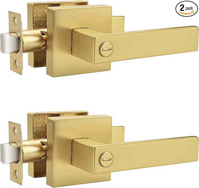 Probrico Heavy Duty Flat Gold Door Handles Square Privacy Interior Door Levers by Probrico