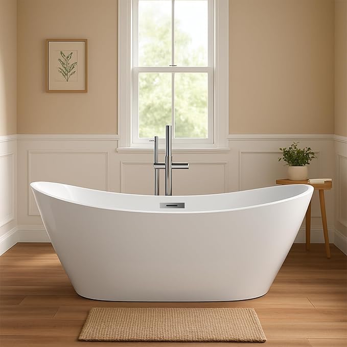 59 Inch Acrylic Freestanding Bathtub, Soaking Bathtub - Image 8