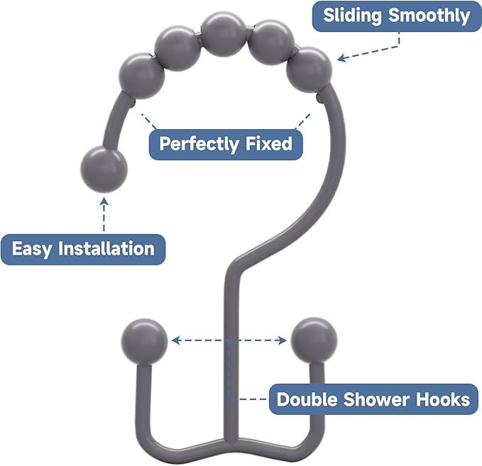 Titanker Shower Curtain Hooks Rings, Rust-Resistant Metal Double Glide Shower - Image 4