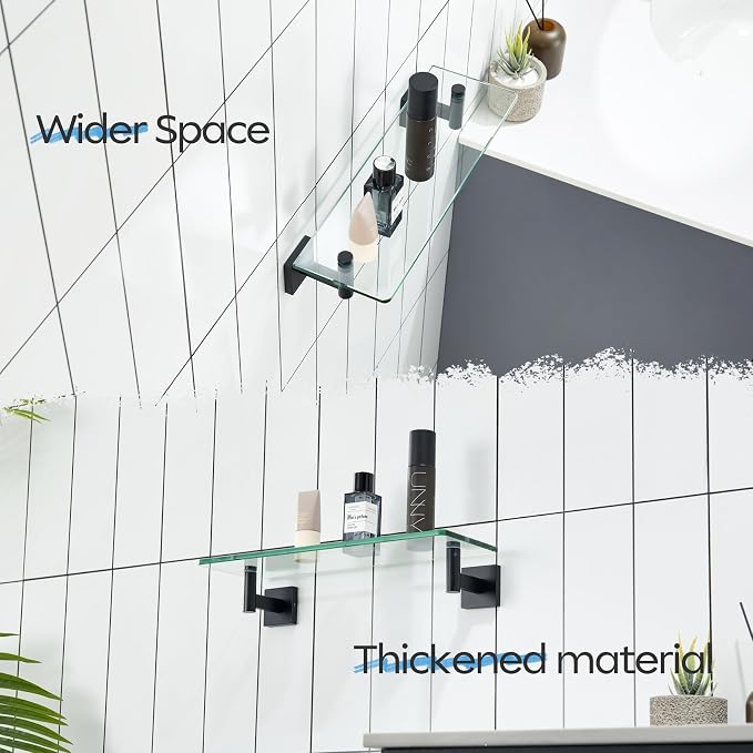 KOKOSIRI Bathroom Shelves Glass Floating Shelf 16-Inch - Image 5