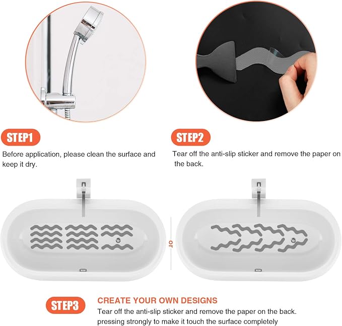 Anti Slip Shower Stickers, Adhesive Decals Safety Strips Scraper - Image 5