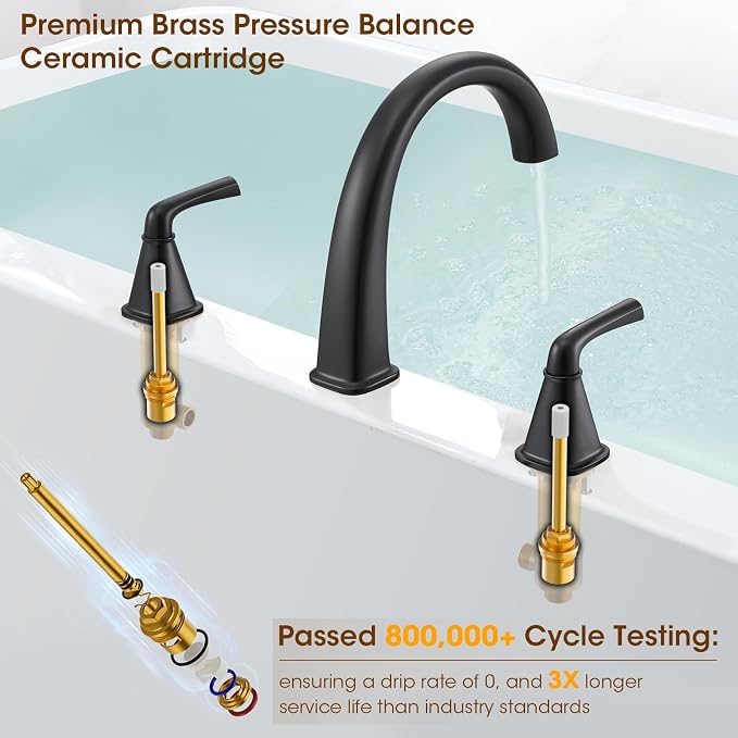 Matte Black Roman Tub Faucet, Solid Brass Bathtub Faucet Set - Image 7