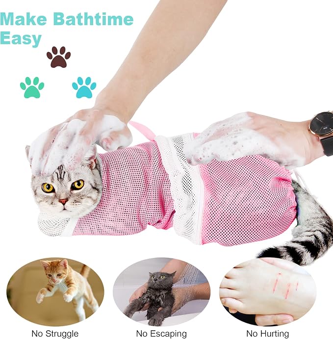 Cat Bathing Bag Adjustable Cat Grooming Net Bag Anti-bite & Anti-Scratch Cat - Image 3