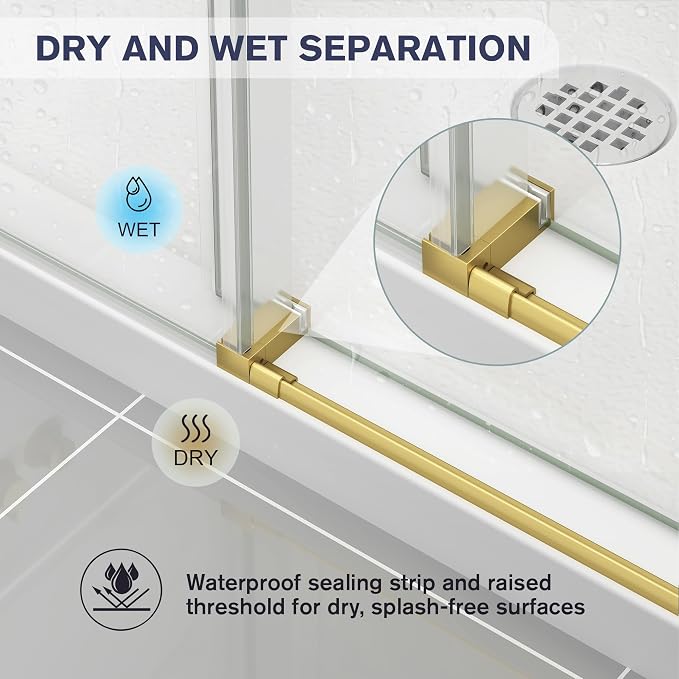 Frameless Shower Door, 55-60" W x 76" H Sliding Glass Shower Door, 1/4'' SGCC - Image 8
