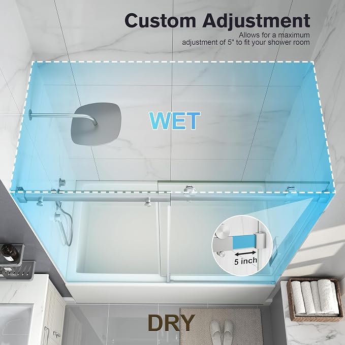 Frameless Bathtub Shower Door, 55-60" W x 60" H Sliding Tub Shower Door - Image 6
