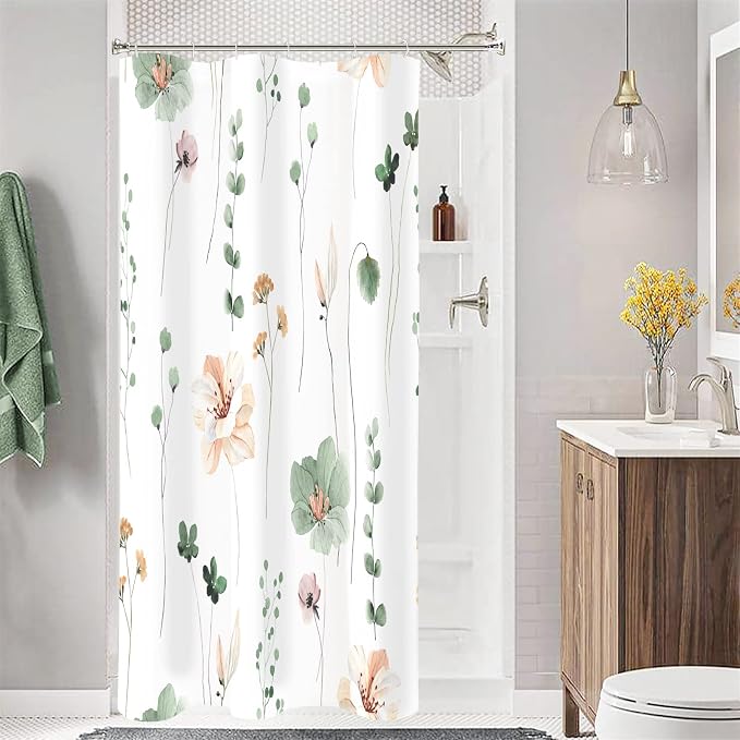 Gibelle Small Stall Shower Curtain 36 x 72, Narrow Half Watercolor Floral by Gibelle