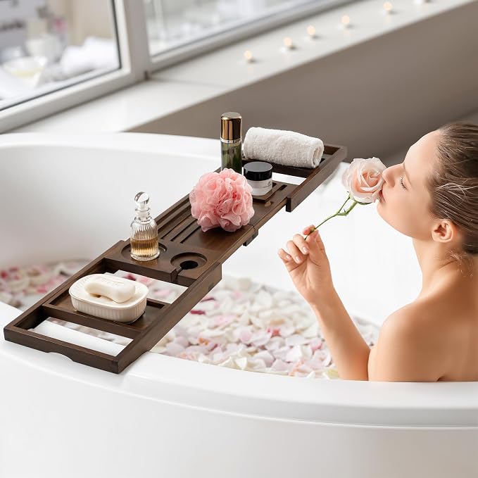 Teak Bathtub Tray Expandable Bathroom Tray - Image 7