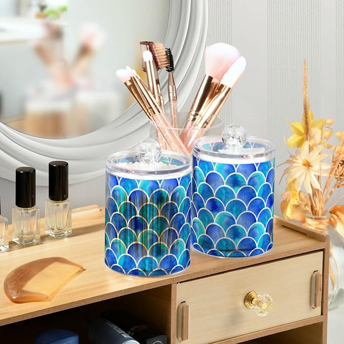 MNSRUU 4 Pack Qtip Holder Organizer Dispenser Blue Scales Of Mermaid Bathroom - Image 6