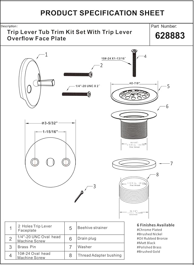 Artiwell Trip Lever Tub Trim Kit Set - Image 3