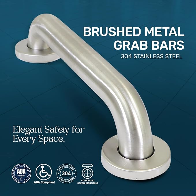 Brushed Metal Grab Bars For Bathroom, Strong Shower Handle And Bath Handle For - Image 2