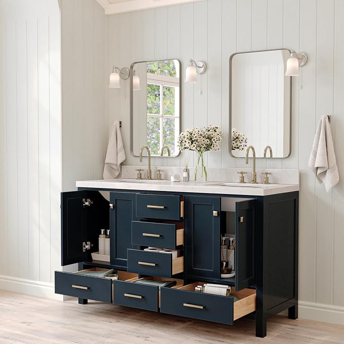 ARIEL Cambridge 60 Inch Midnight Blue Bathroom Vanity Double Sink, Solid Wood - Image 3